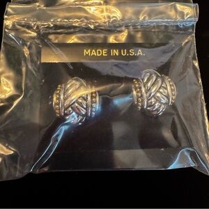 Vintage Signed TJ USA Gold Silver Tone with Black Stones Clip On Earrings‎ New